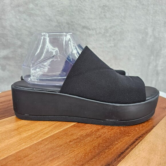 Mossimo Platform Slides 8 Black Fabric Stretch Flatform 90s Retro Stylish Trendy - Picture 6 of 14
